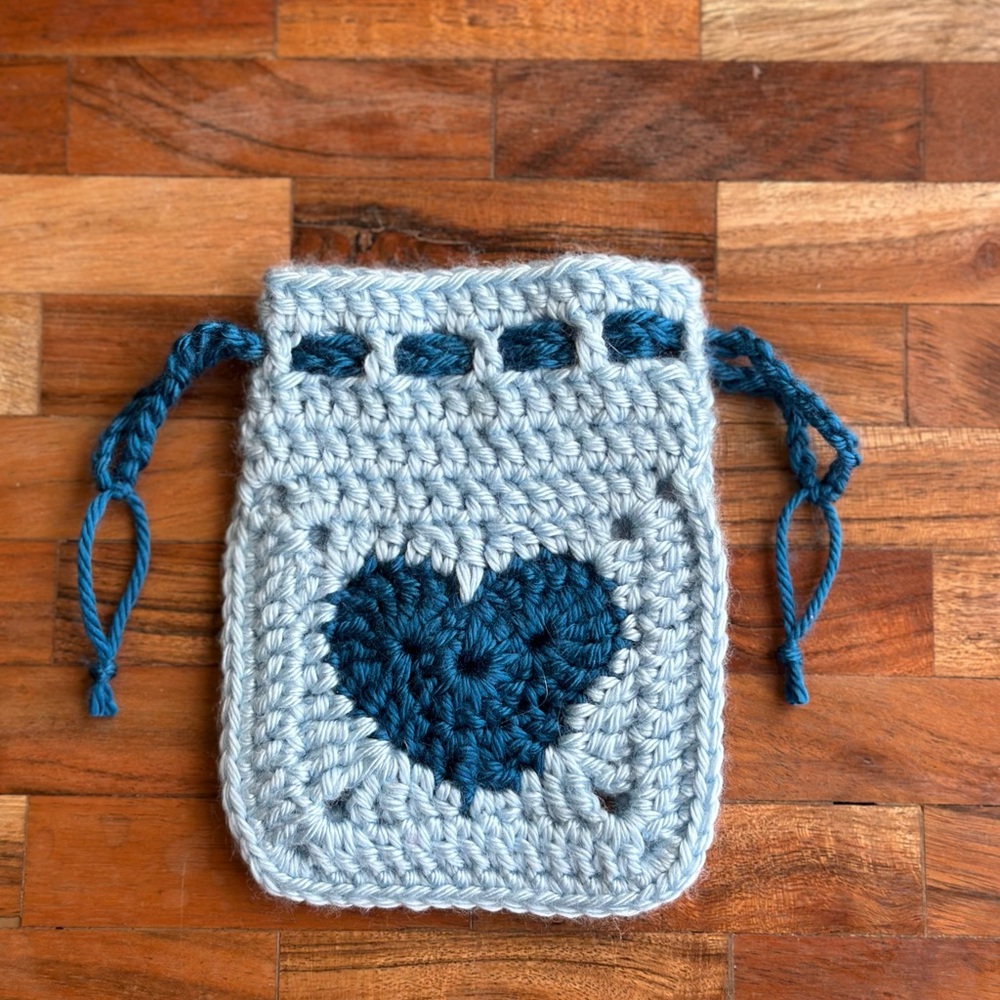 Handmade Crochet Pouch with Heart Design - Picture 1 of 5